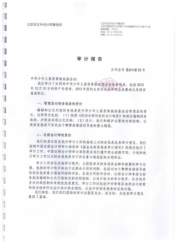 中华儿慈会2013年审计报告