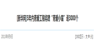 [新华网]5年内青爱工程将建“青爱小屋”逾3000个